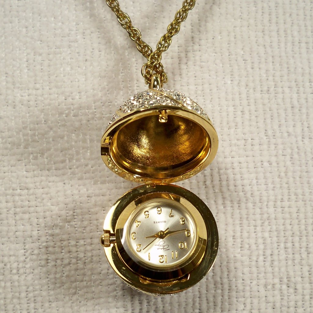 Suzanne Somers 14k Gold Egg Watch Cubic Zirconias Necklace 63$